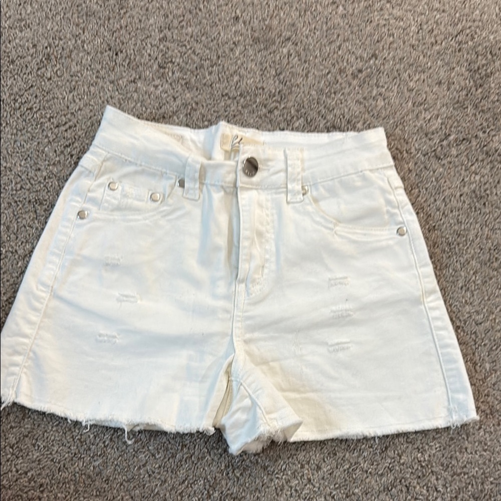 Elan White Jean Shorts Distressed Hem